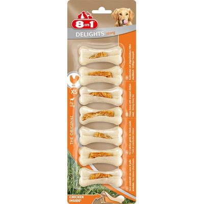 8in1 Delights Strong XS Tavuklu Köpek Ağız Bakım Kemiği 7 li 140 gr