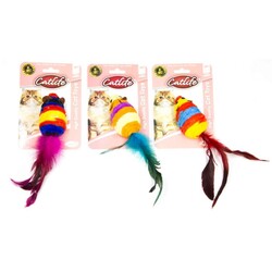 CATLIFE 203549 Kediler İçin Renkli Tüy Kuyruklu Fare Oyuncak