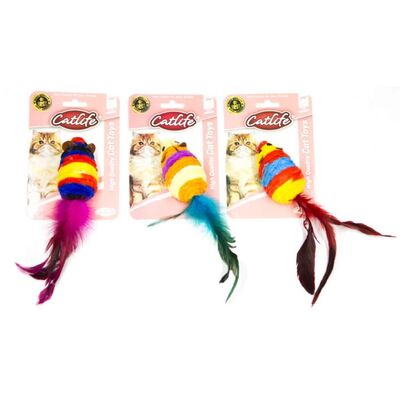 CATLIFE 203549 Kediler İçin Renkli Tüy Kuyruklu Fare Oyuncak - 1