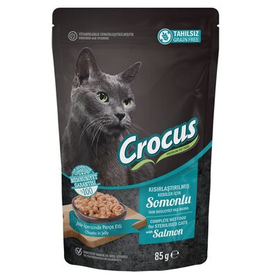 Crocus Tahılsız Kısır Kedi Sterilised Somonlu Jöleli Pouch 85g - 1