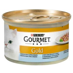 Nestle Purina - Gourmet Gold Çifte Lezzet Ispanakllı Sos İçinde Okyanus Balıklı Kedi Konserve 85 gr