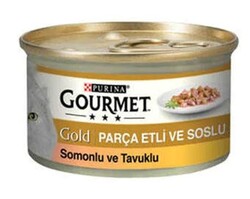 Nestle Purina - Gourmet Gold Parça Etli ve Soslu Somonlu ve Tavuklu Kedi Konserve 85gr 