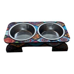 Little Friends - Little Friends Çift Çanaklı Ahşap Mama ve Su Kabı Lux