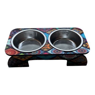 Little Friends Çift Çanaklı Ahşap Mama ve Su Kabı Lux