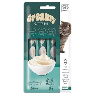 M-PETS Creamy Somon Balıklı Biftekli Kedi Ödülü 4x15gr - 1