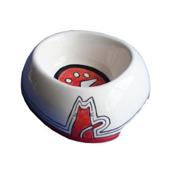 M04-03-1 Kırmızı Oturan Kedi Desenli Kedi Mama Kabı