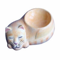 M08-01-1 Gri Uyuyan Kedi Desenli Kedi Mama Kabı - 1