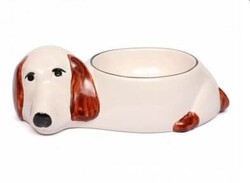 M09-01-1 Beyaz/Kahve Yatan Köpek Desenli Köpek Mam - 1