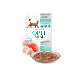 Optimeal - Optimeal Sterilised Tavuk Filetolu Hindili Sos Tahılsız Yaş Kısır Kedi Maması 85gr