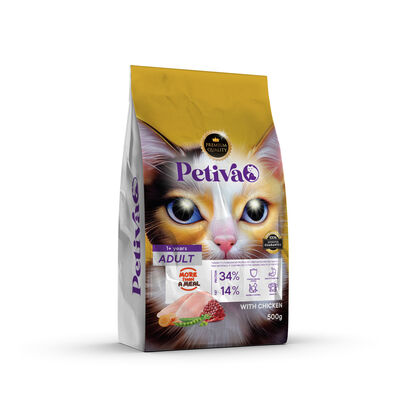 PETİVA YETİŞKİN KEDİ TAVUK ETLİ 0,5 KG - 1