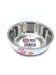 Playfull Kaydırmaz Tabanlı Pati Desenli Çelik Mama Kabı 12cm