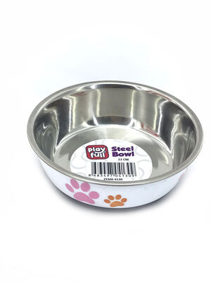 Playfull  Kaydırmaz Tabanlı Pati Desenli  Çelik Mama Kabı 12cm - 1