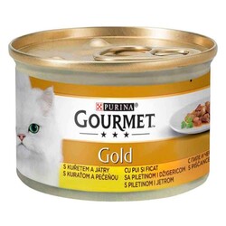 Nestle Purina - Gourmet Gold Parça Etli ve Soslu Tavuklu ve Ciğerli Kedi Konserve 85 Gr