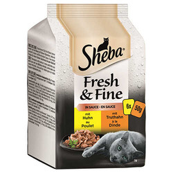 Sheba Pouch Kümes Hayvan Çeşitleri 50gr x 6lı Paket 2 Hindili 4 Tavuklu