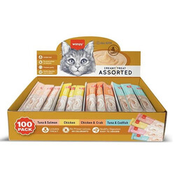 Wanpy - Wanpy Karışık 4 Lezzetli 100 lü Krema Kedi Ödülü 100x14gr 