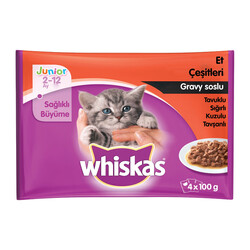 Whiskas - Whiskas Junior Etli Yavru Konserve Kedi Maması 100 grx4 lü Paket 