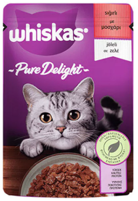 Whiskas Pouch Pure Delight Jöle İçinde Sığır Etli Yetişkin Kedi Konservesi 85gr